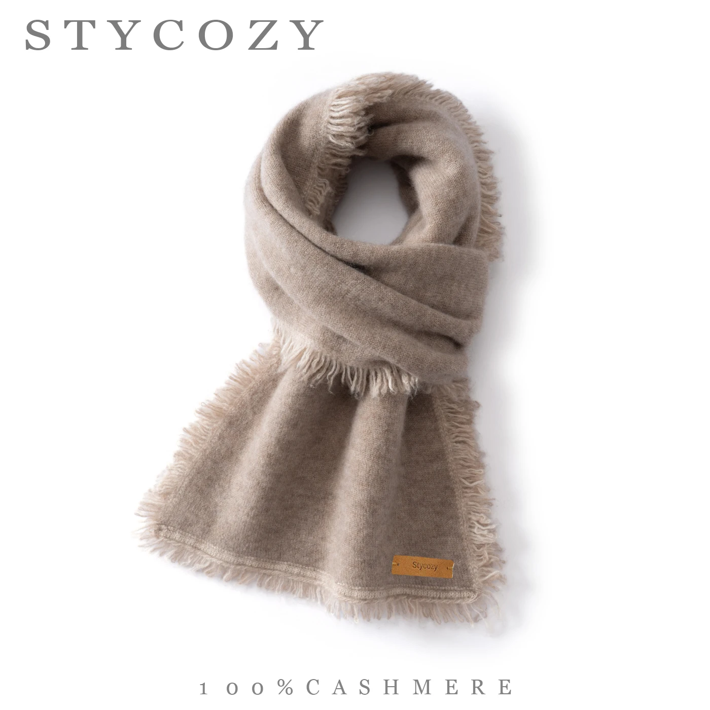 Women Solid 100%Cashmere Scarf Minimalist Raw Fringe Muffler Autumn Winter Soft Warm Elegant Neck Wrap Daily Wear Match Coat