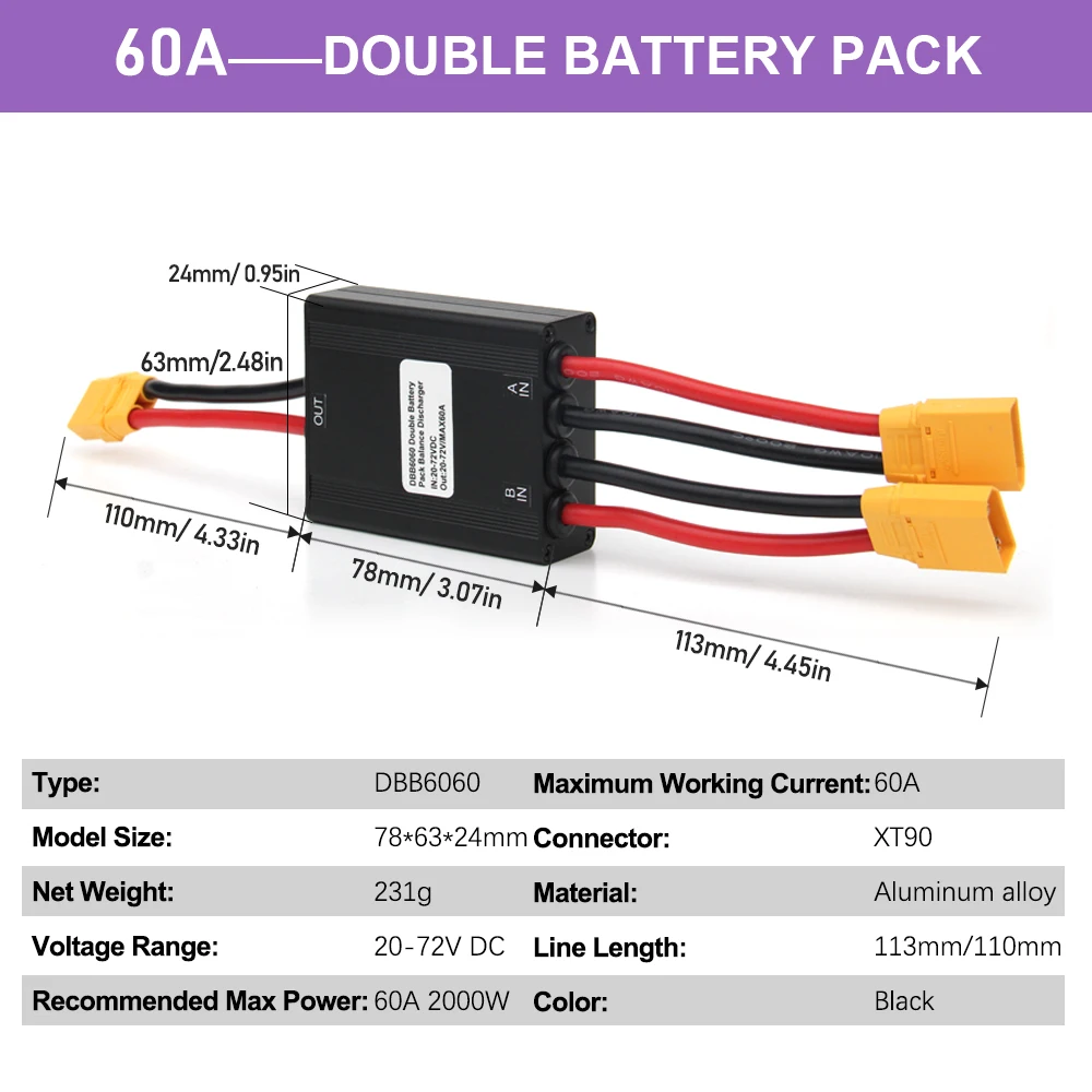 Electric Bike Double Battery Discharge Converter, Dual Battery Parallel Module, 60A80A100A,20V-72V,120A, 40V-100V