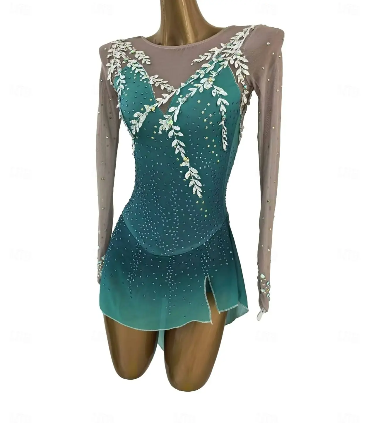 

Платье для катания на коньках для девочек, высокая эластичность, тренировочная одежда для соревнований по фигурному катанию, классический кристалл с длинными рукавами для катания на коньках