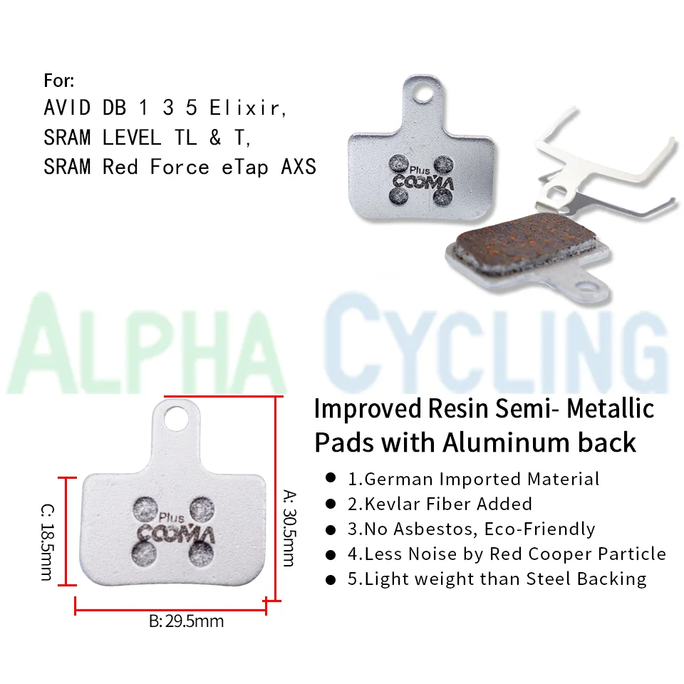 4 Pairs Ex Plus Bicycle Disc Brake Pads For SRAM DB1 DB3 DB5 SRAM LEVEL T/TLM/Ult, Alu-Alloy Backing