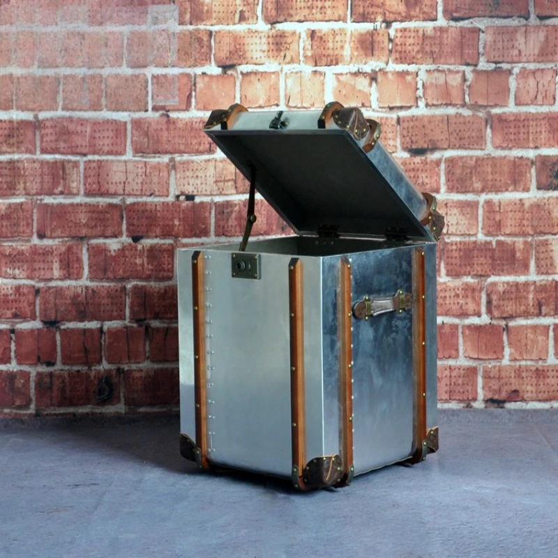 European retro coffee table industrial style aluminum leather rivets nostalgic storage cabinet