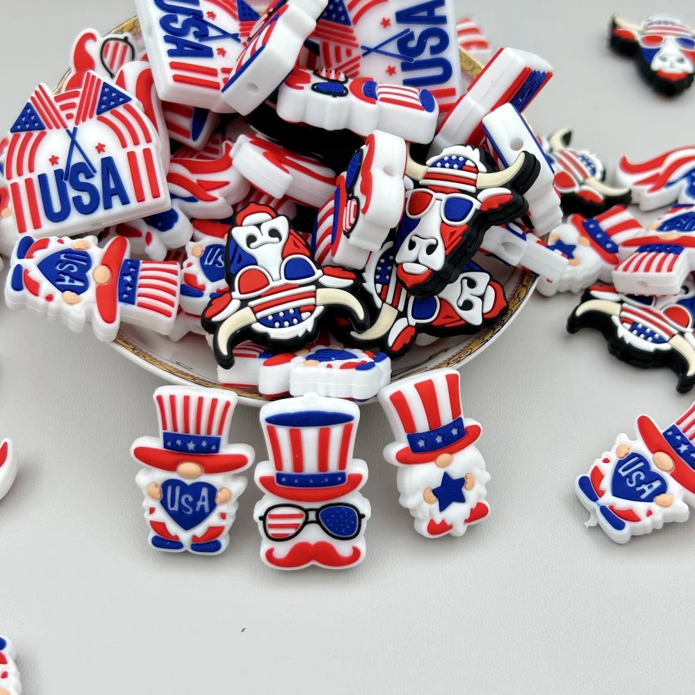 10PC DIY July Fourth Silicone Beads Nipple Chain Bead Pen Bead Jewelry Accessories Focal Bead Food Grade Silicon For Baby Toys