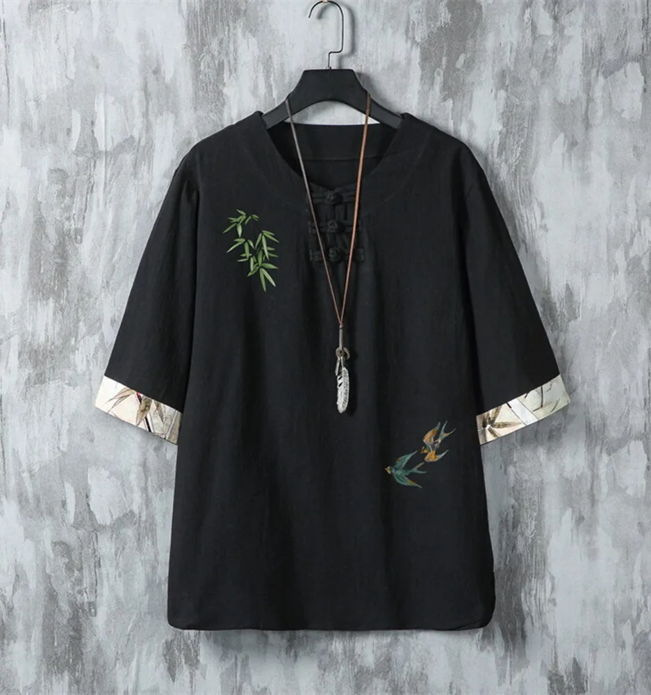 2025 여름 신상 고품질 남성 셔츠 프린트 면마 혼방 싱글 버튼 중간 소매 셔츠 탑