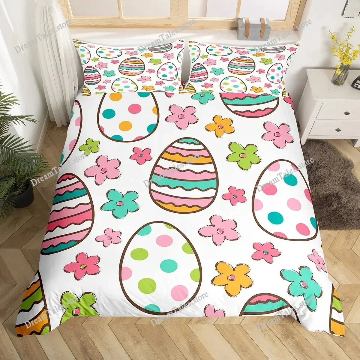 Easter Rabbit Duvet Cover Set Golden Elk Horn Stars Quilt Cover Cartoon Pet Animal Bedding Set for Girls Boys Kawaii Room Decor