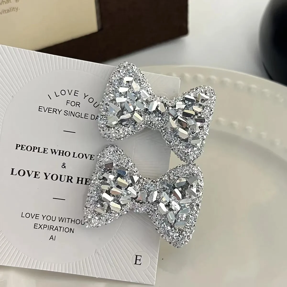 Shiny Rhinestone Metal Hair Clips For Women Fashion Simple Silver Color Bow Hairpins Girls Hair Accessories Hairgrips Jewelry