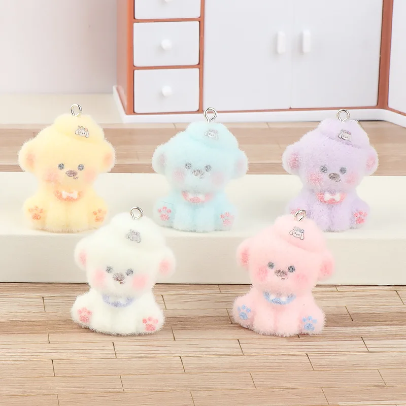 10pcs Creative Resin Flocking Puppy Ornaments Pendant Charms Jewelry Making Luggage Necklace Bracelet Bag Jewelry Accessories