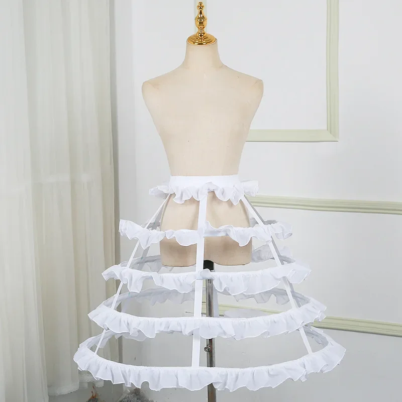 Girls Lolita Hollow Lotus 4-hoop 4- Leaf Lace Bird Cage Fish Bone Skirt Cosplay  Petticoat Bride Wedding Dress