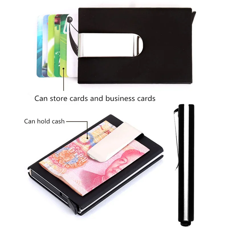 New Buisness Card Holder Carbon Fiber ID Metal Credit Card Wallet Automatic Card Case Designer Aluminum RFID Wallet Cardholder