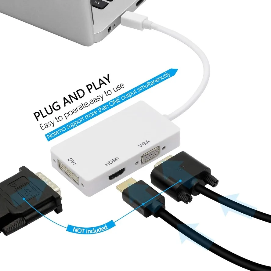 كابل محول Mini DisplayPort إلى HDMI 4K VGA DVI 3 في 1 1080P Thunderbolt Mini DP إلى VGA HDMI DVI محول لأجهزة الكمبيوتر المحمول Macs