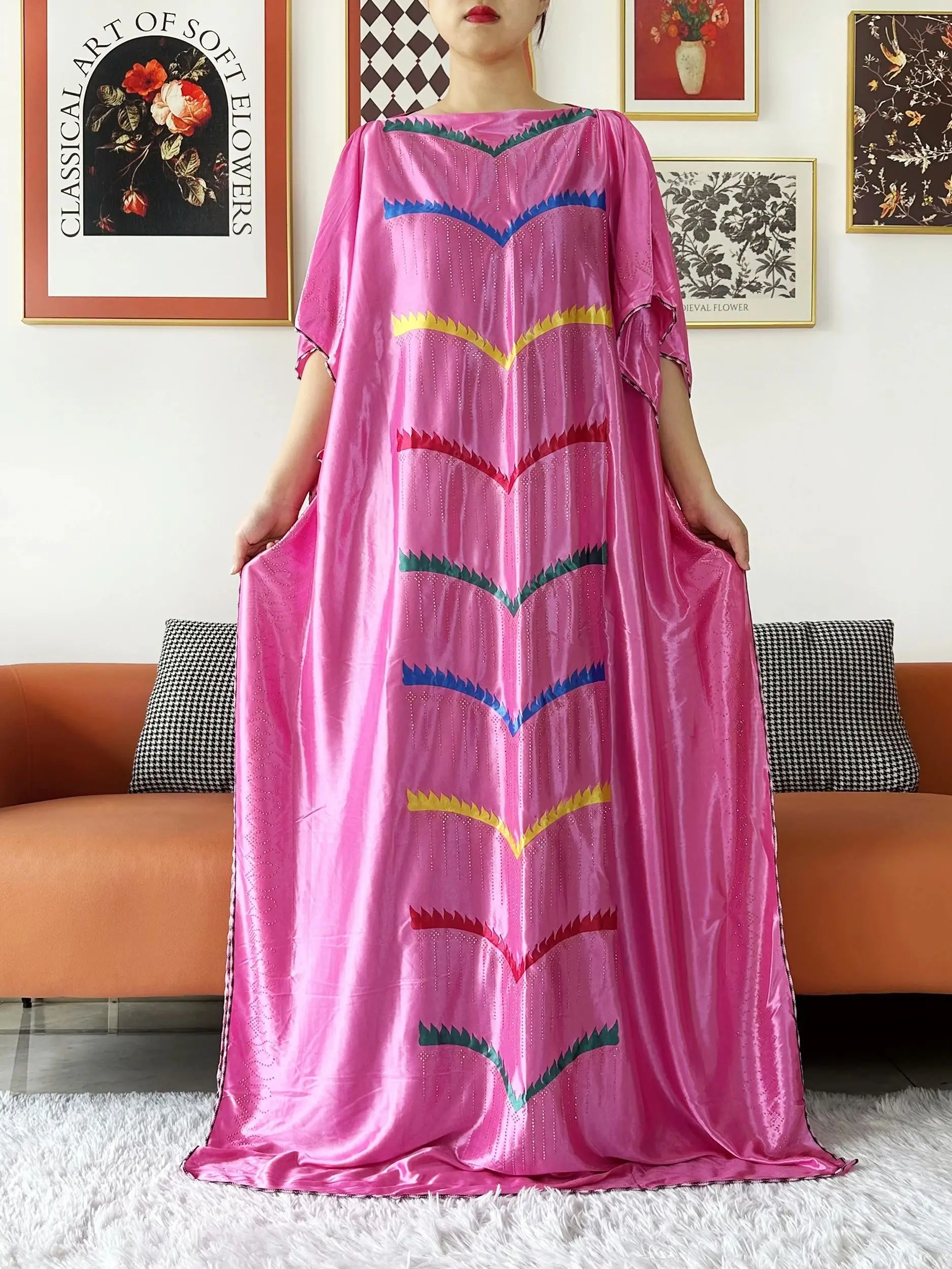 2024 African Summer Kaftan Muslim Women Abaya Dress Caftan Traditional Wear Printed Fabric Africa Femme Maxi Casual Outfit