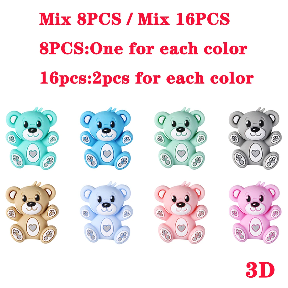 3D Bear Silicone Beads for DIY Keychains and Crafts