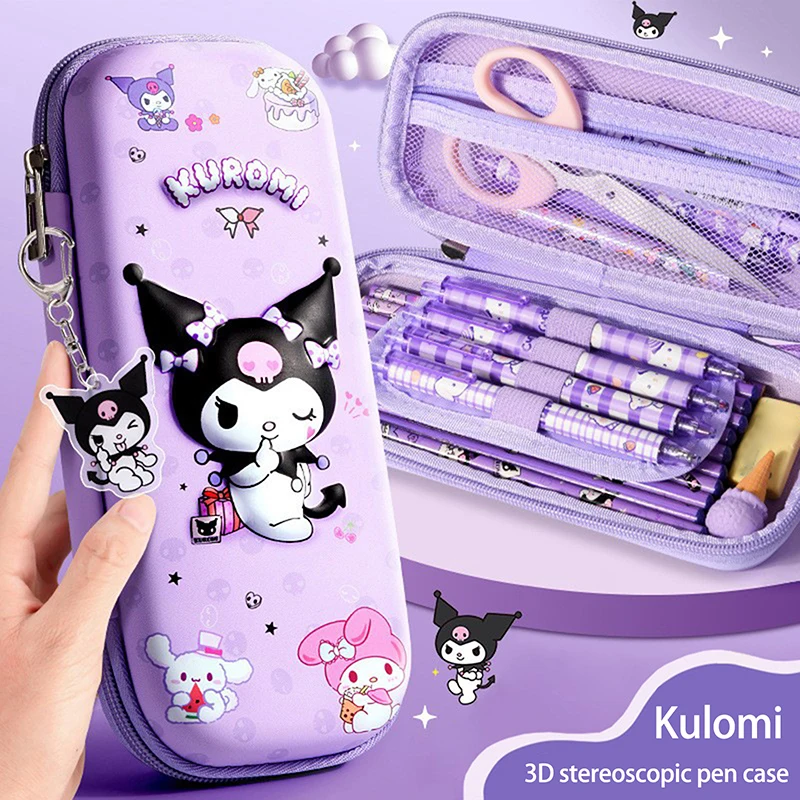 Large-Capacity Pencil Bag Cartoon Cute Kuromi 3D Stereoscopic Pencil Case Fashion Stationery Bags Portable Anti-Fall Pencil Case