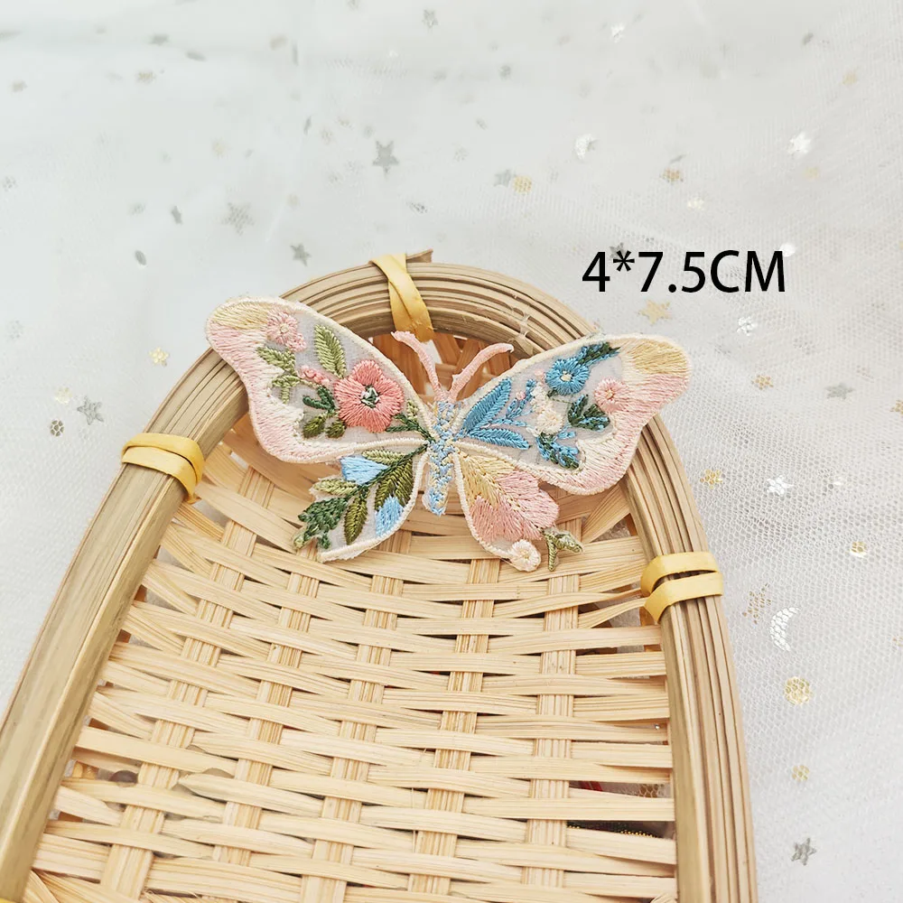 Vintage-Blumen-Schmetterlings-Stickerei zum Aufbügeln, niedliche Wärmeübertragungsapplikation für DIY-Kleidung, Jacken, Dekoration, einfach anzubringen. – Detail 9