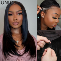 UNICE Hair Layered Straight 13x4 Human Hair Lace Frontal Wig With Drawstring Pre Bleached Pre Cut Pre Bleached Glueless Wigs
