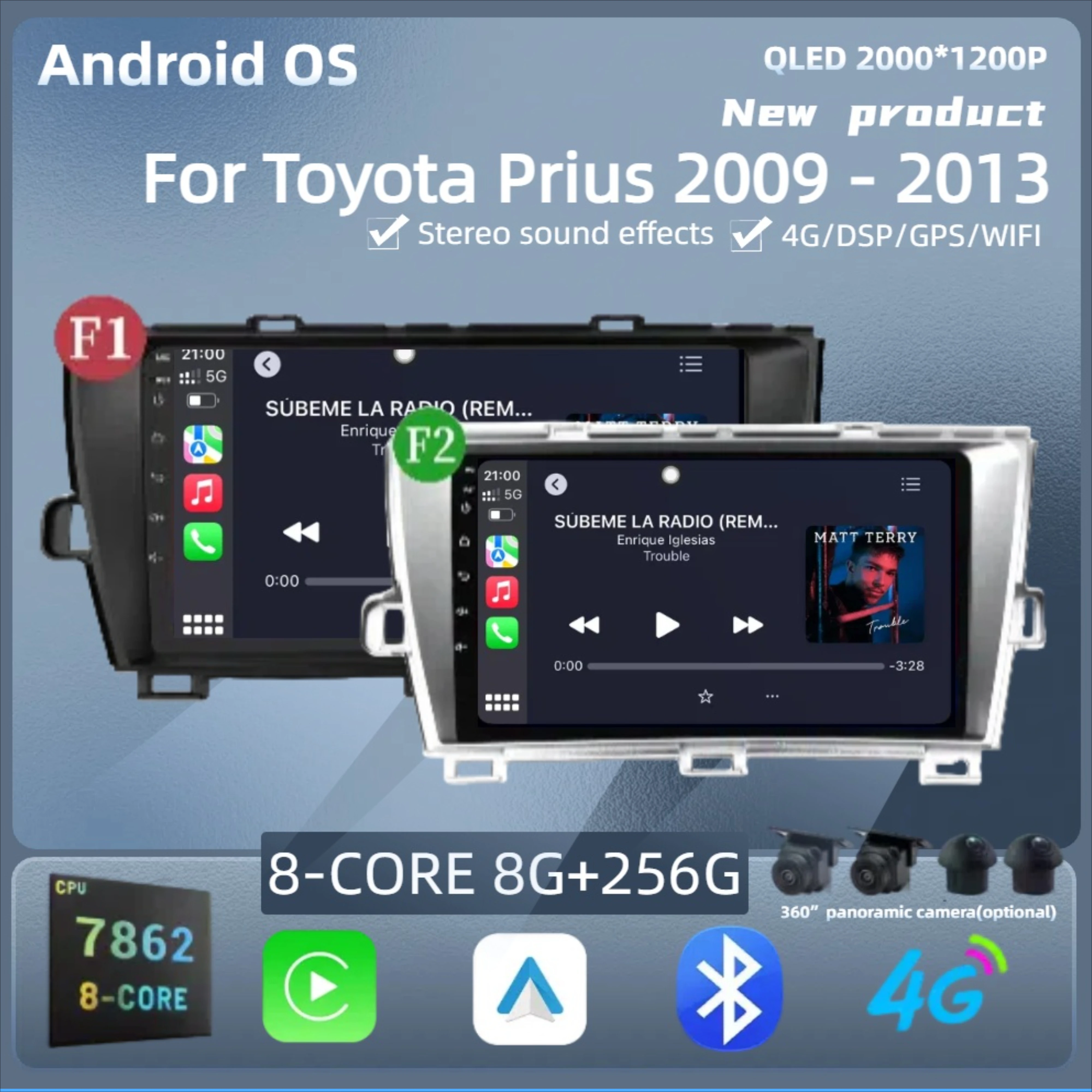 

For Toyota Prius 2009 - 2013Car Radio Android 14 Wireless Bluetooth Carplay 7862S 8G 256G 2K QLED Screen