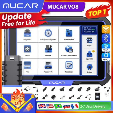 Gobal Version MUCAR VO8 Professional OBD2 Diagnostic Tool Full System Diagnosis ECU Coding Active Test 34 Resets lifetime Free