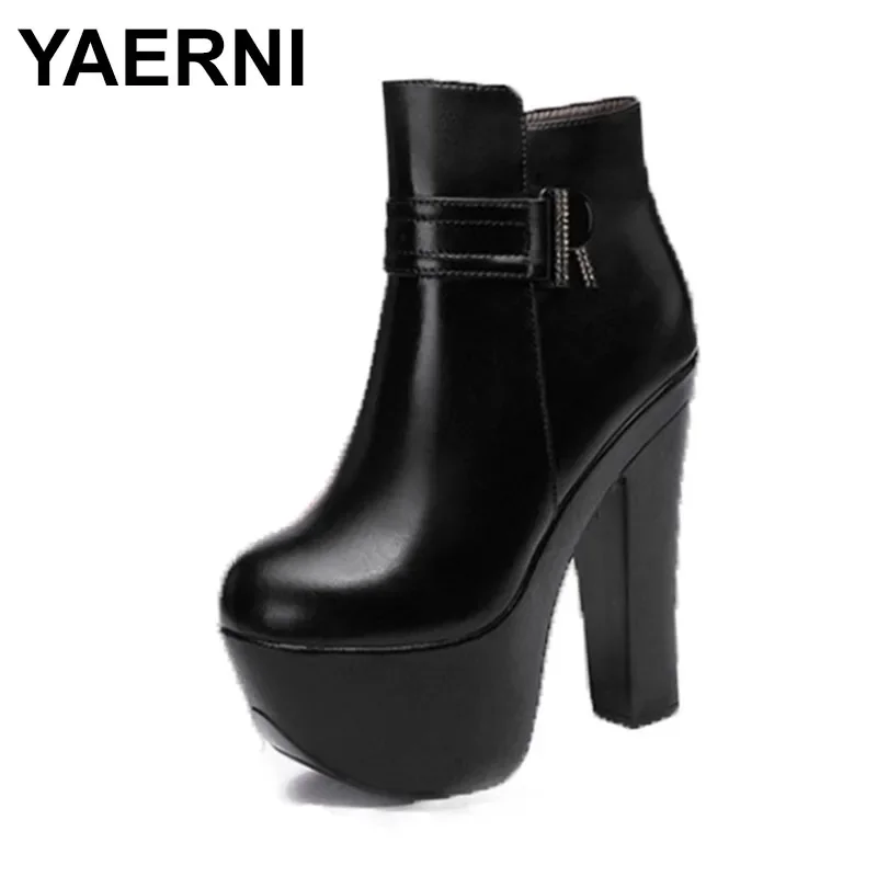 

Women's Classic Block Chunky Heel Platform Boots Round Toe High Heels Black Ankel Boots For Big Large Size Booties