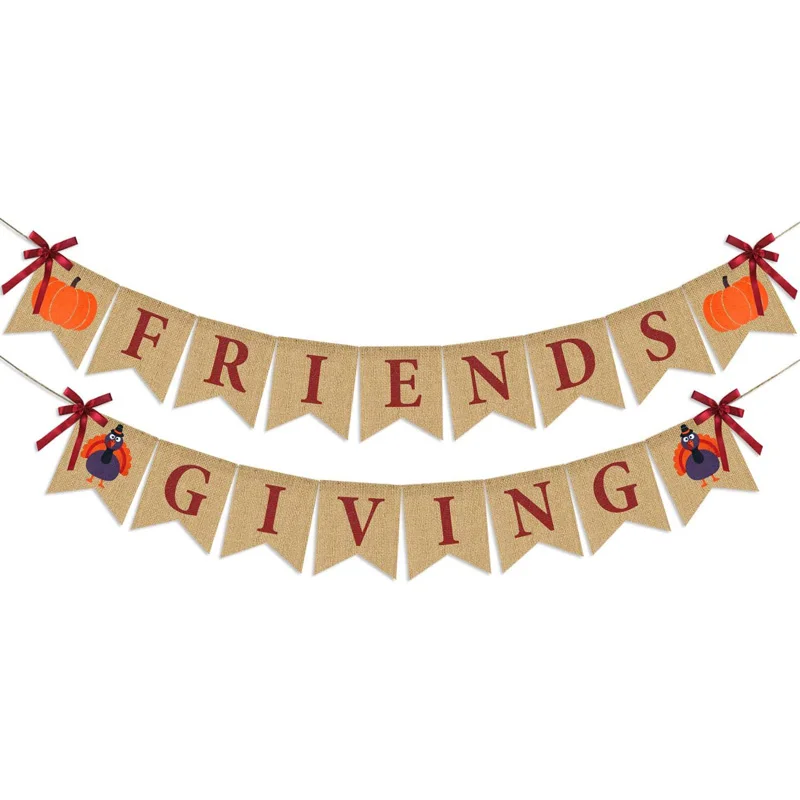 Friendsgiving Banner Burlap Thanksgiving Decoration Thanksgiving burlap banner Country Thanksgiving Friends give Turkey pumpkin