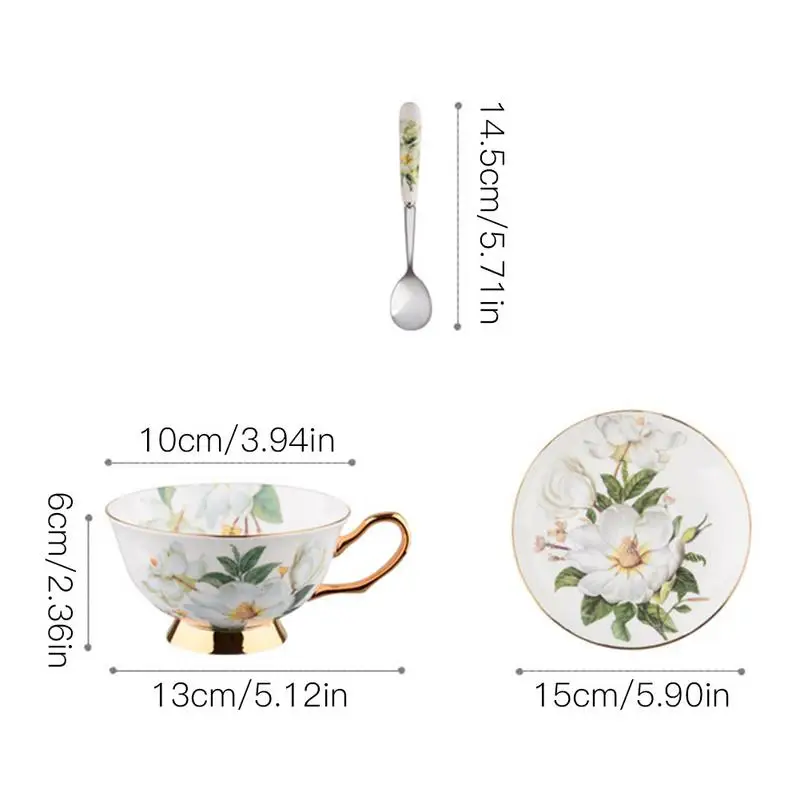 European Style Bone Porcelain Coffee Cup Set Vintage Ceramic Afternoon Tea Cup Saucer Spoon Luxury Gift For Cafe Shop Home