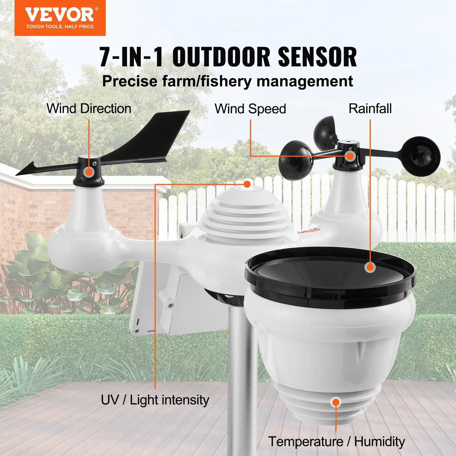 WiFi Weather Station 7-in-1 with Solar Power Wireless Outdoor Sensor Temperature 100m Range Weather Cloud Sync for Home
