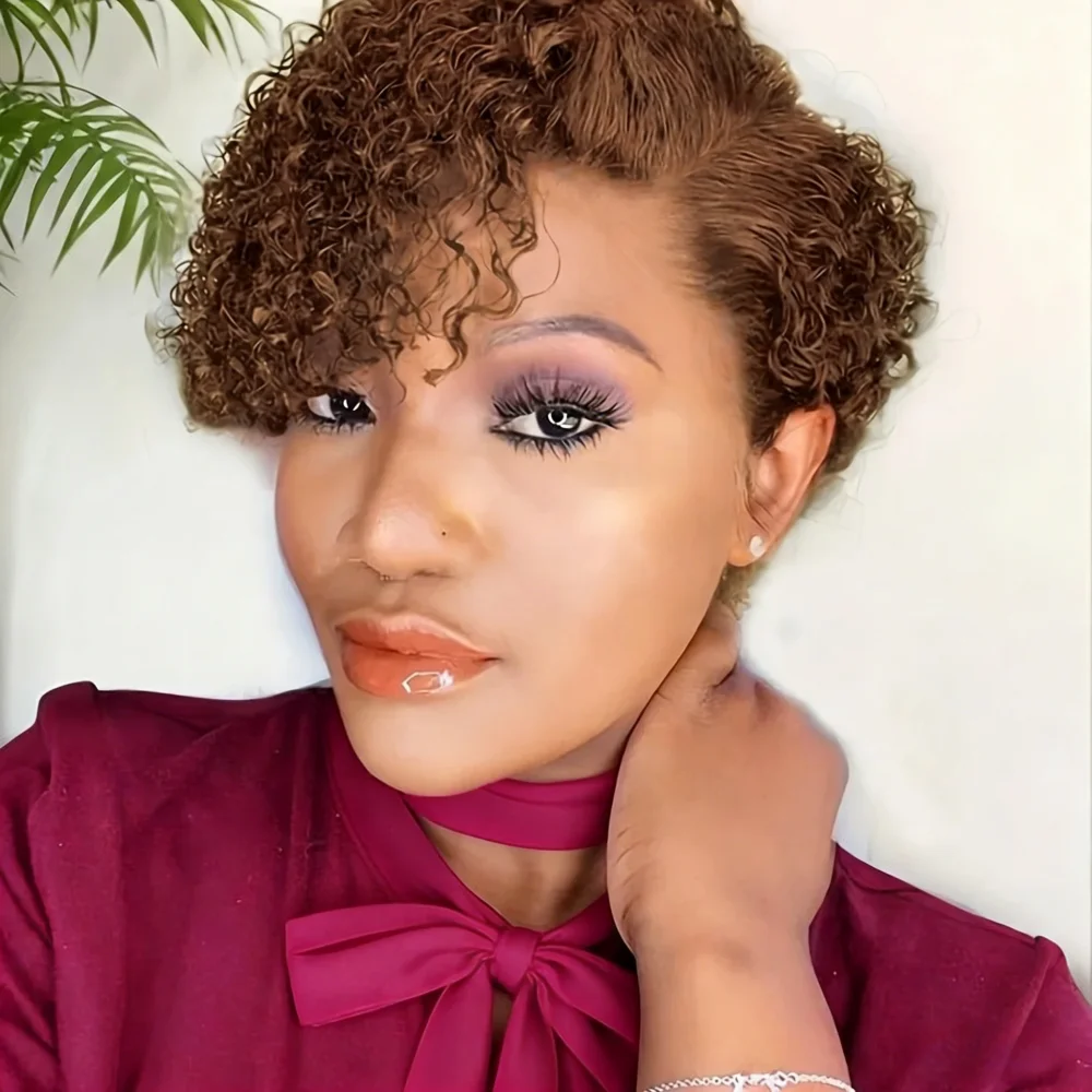 

Side Part Short Curly Wig Human Hair Deep Wave Pixie Cut Human Hair Wigs 13x4 Lace Front Wigs for Women
