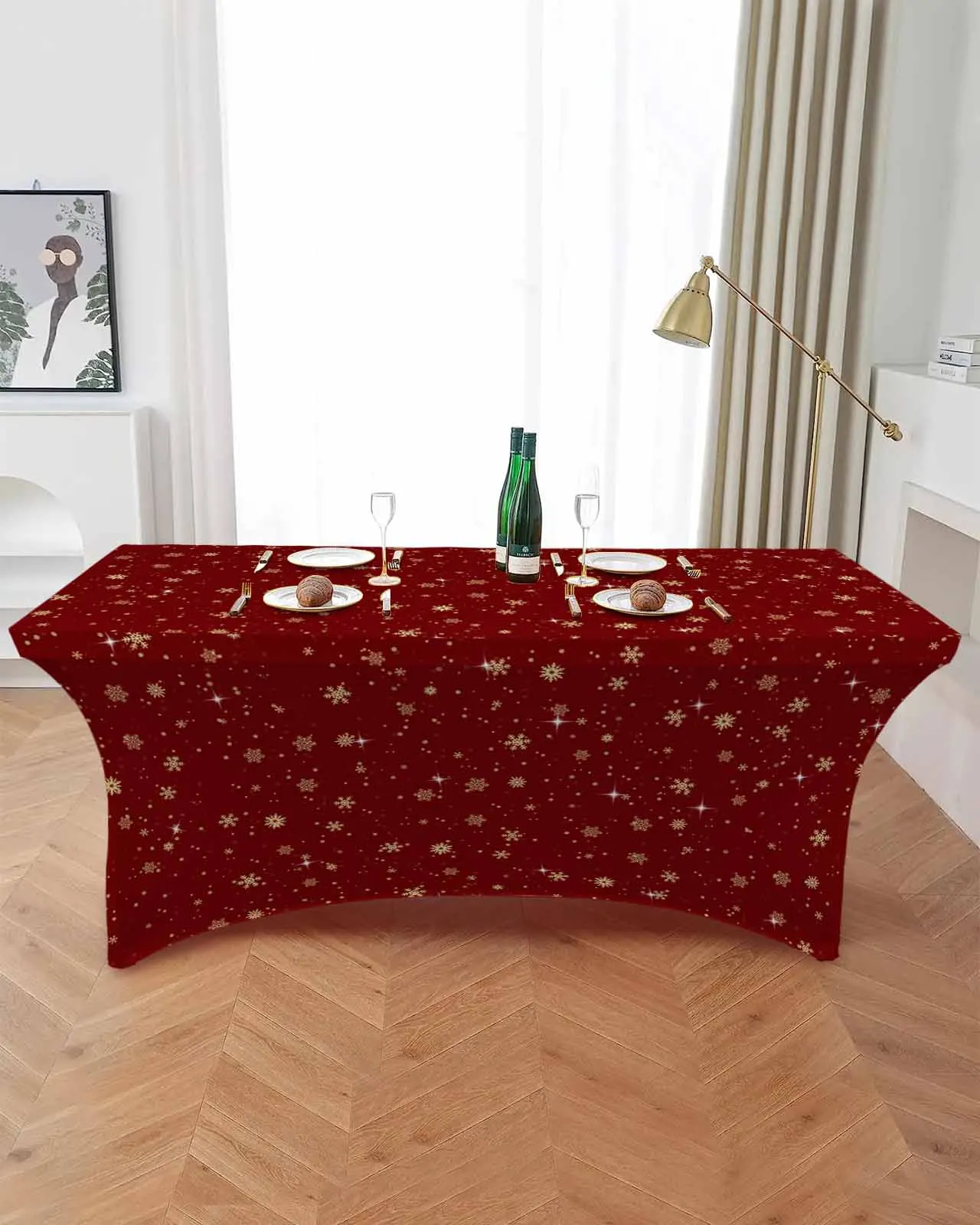 Snowflake Polka Dot Gold  Elastic Table Skirt Wedding Birthday Table Decoration Table Skirt Tablecloth for Party