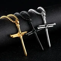 Mens Jewellery Black Stainless Steel Necklace Cross Pendant-Chain Necklace Gift for Men Wholesale