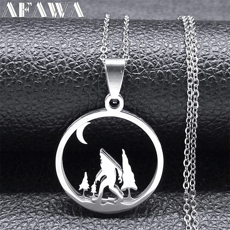 

Moon Forest Necklace for Women Men Stainless Steel Silver Color Travel Adventure Mountain Landscape Necklaces Jewelry N7243S02
