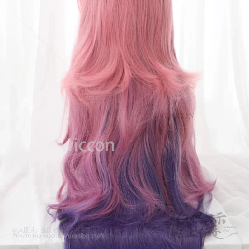 Anime Game KDA Seraphine Cosplay Costume Pink Purple Gradient Sexy High Temperature Material 100CM Wigs Women Party Halloween