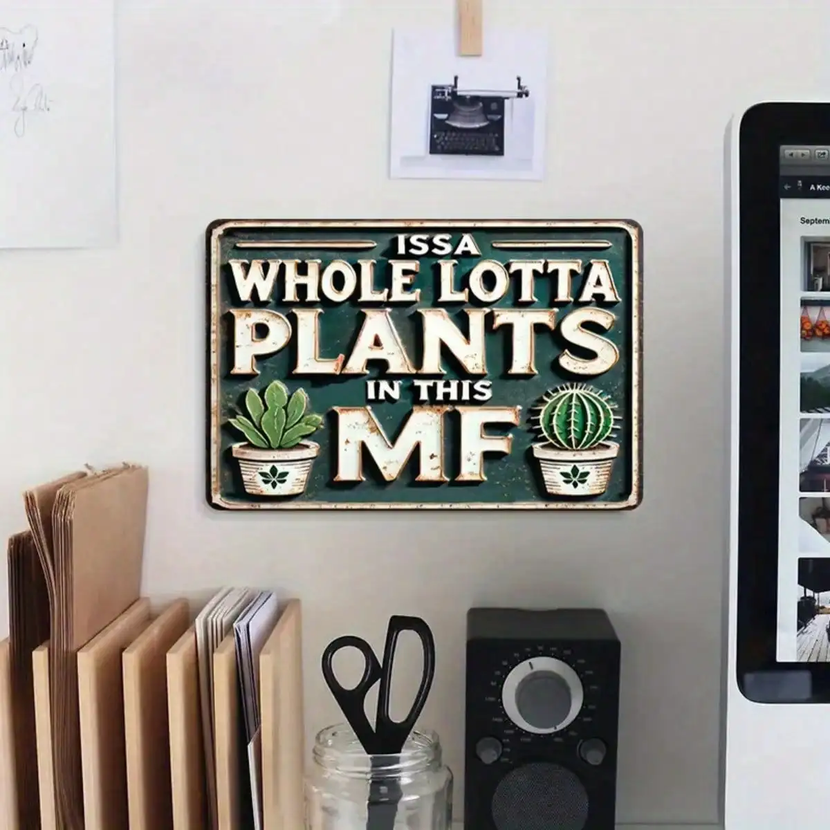 قطعة واحدة من نباتات القصدير Issa Hole Lotta - ديكور المنزل/الحديقة، لوحة فنية جدارية معدنية من الألومنيوم، 8 × 12 بوصة