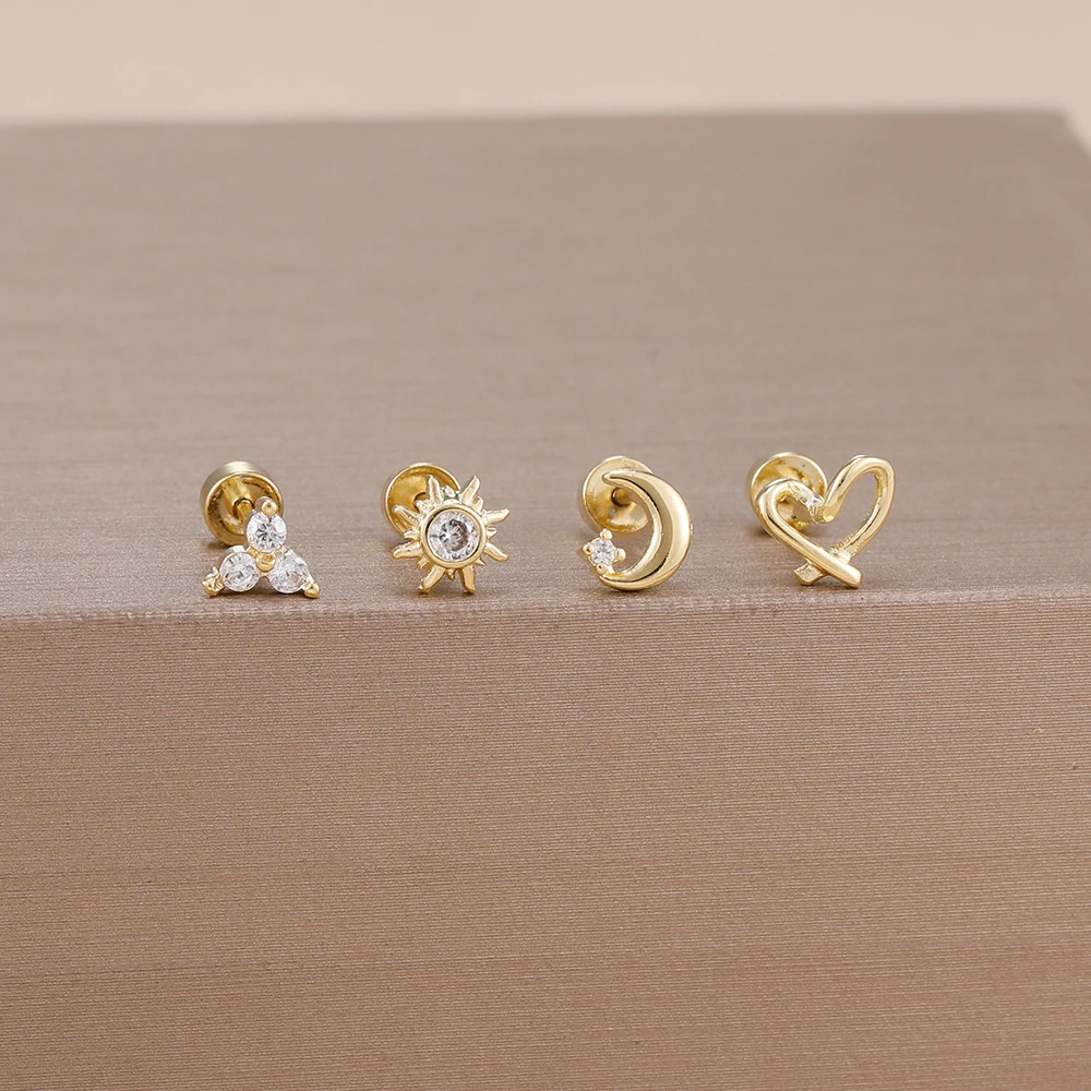 4 قطعة تصميم جديد الفولاذ المقاوم للصدأ مكعب زركونيا قرط الاذن المرصع للنساء ستار زهرة قلادة الغضروف ثقب المجوهرات الأنيقة #5