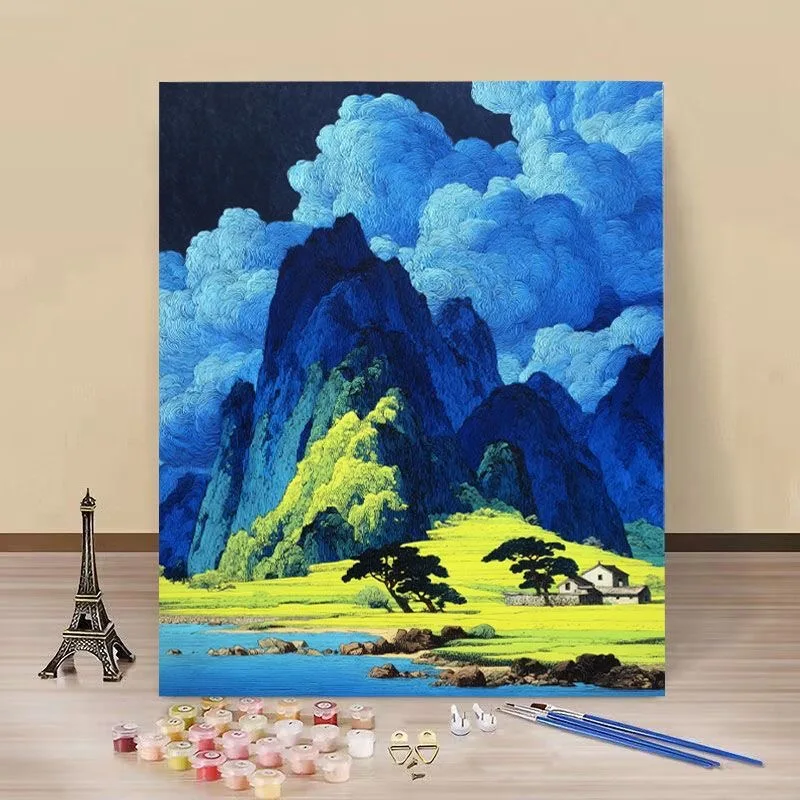 

1-0155 Tea Cup Landscape Oil Painting - Romantic Artwork - Living Room Decor