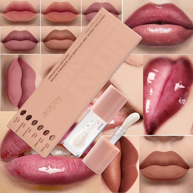 Set di 7 matite per labbra + olio per labbra combinato labbra opaco impermeabile sia per labbra e occhi olio per labbra con set di matite per labbra marroni