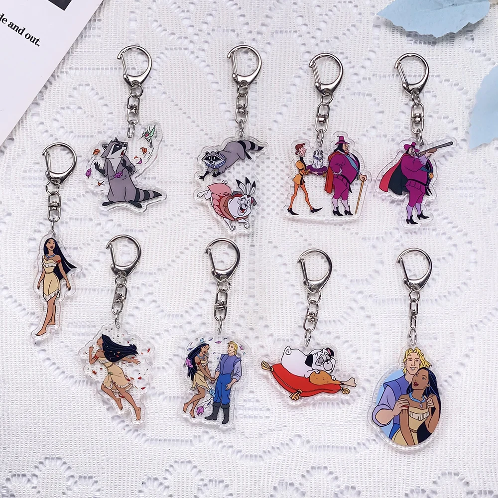 Llavero de acrílico de dibujos animados de Disney Pocahontas, 1/9 unidades, colgante para mochila, decoración divertida, regalos para amigos