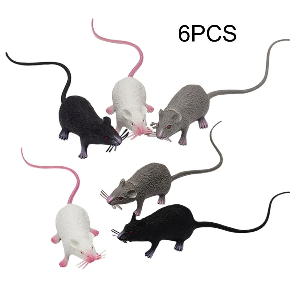 6PC Fake Small Rat Lifelike Mouse Model Prop Scary Trick Prank Toy Horror Halloween Party Decor Practical Jokes Novelty Toys