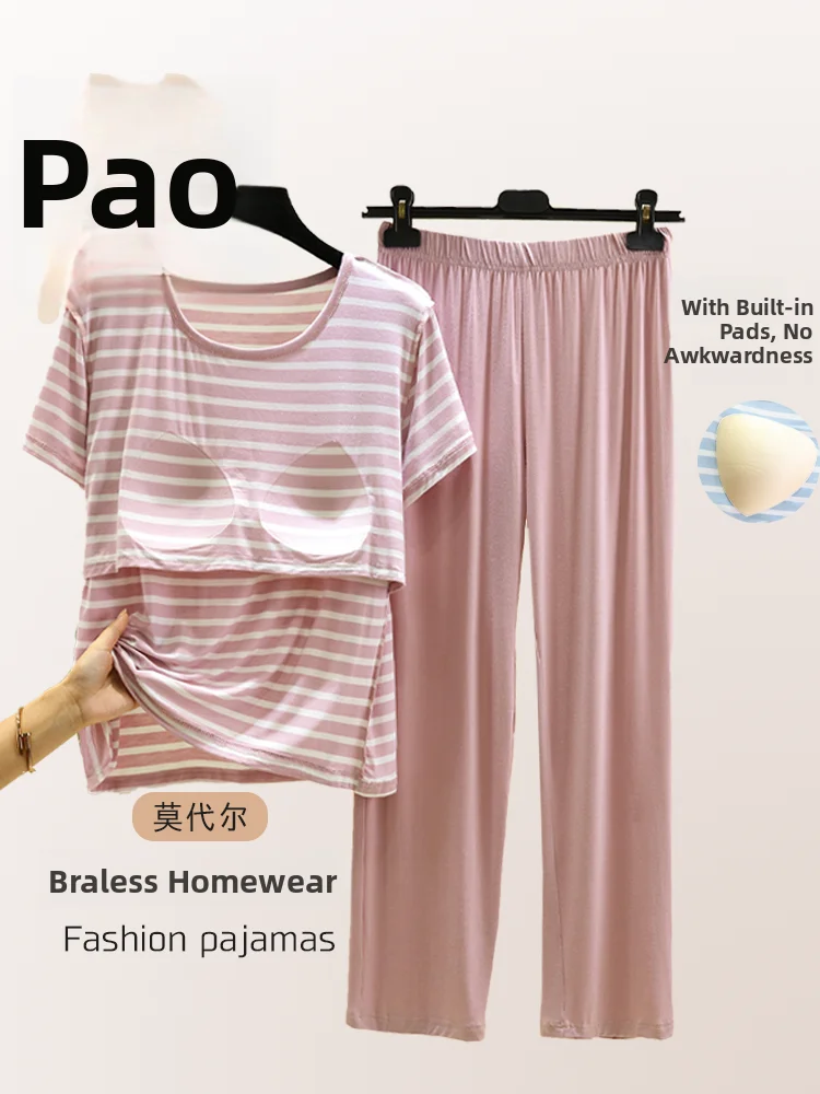

Loose Modal Short Sleeve Sleepwear Women's Summer Thin Home Clothes Set Suitable for Outdoor Large Size Air Conditioner Suit