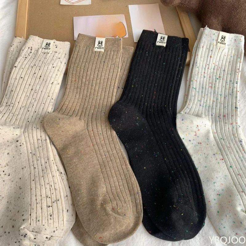 4 Pairs Women's Socks Trendy Breathable Casual Dots Cartoon Crew Socks For Girls Novelty Color Warm Comfortable Soft Socks