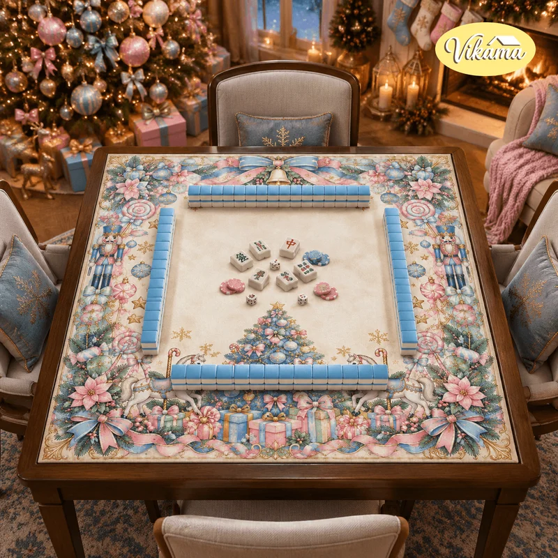 Christmas Tree Mahjong Table Mat Non Slip Waterproof Card Game Mat for Dining Room Family Game Night Holiday Home Decor