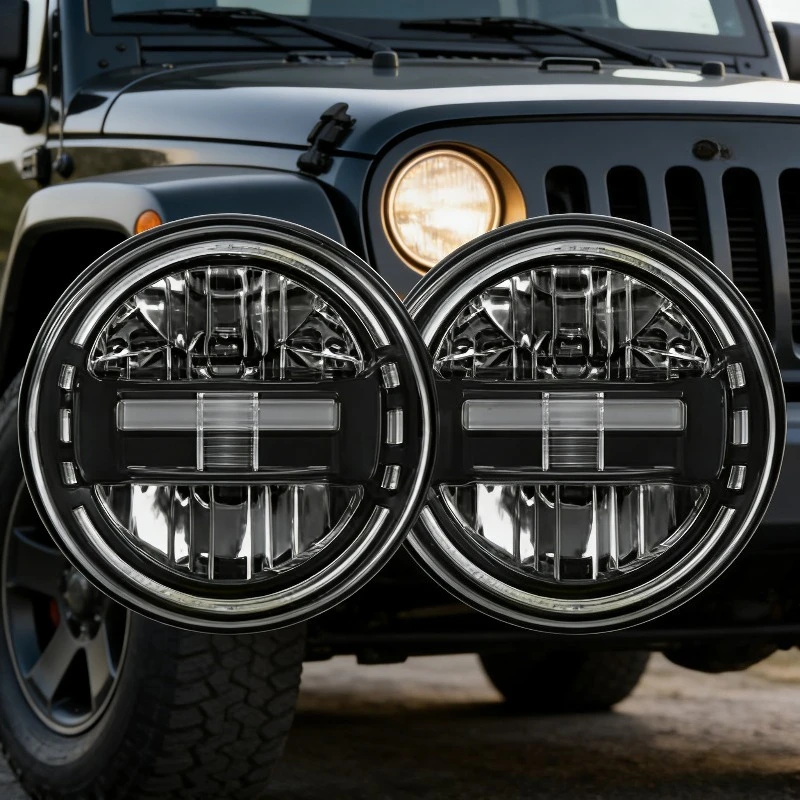 7-inch LED circular headlights DRL high/low beam 90W light ring amber angel eyes, suitable for Jeep Wrangler car headlights