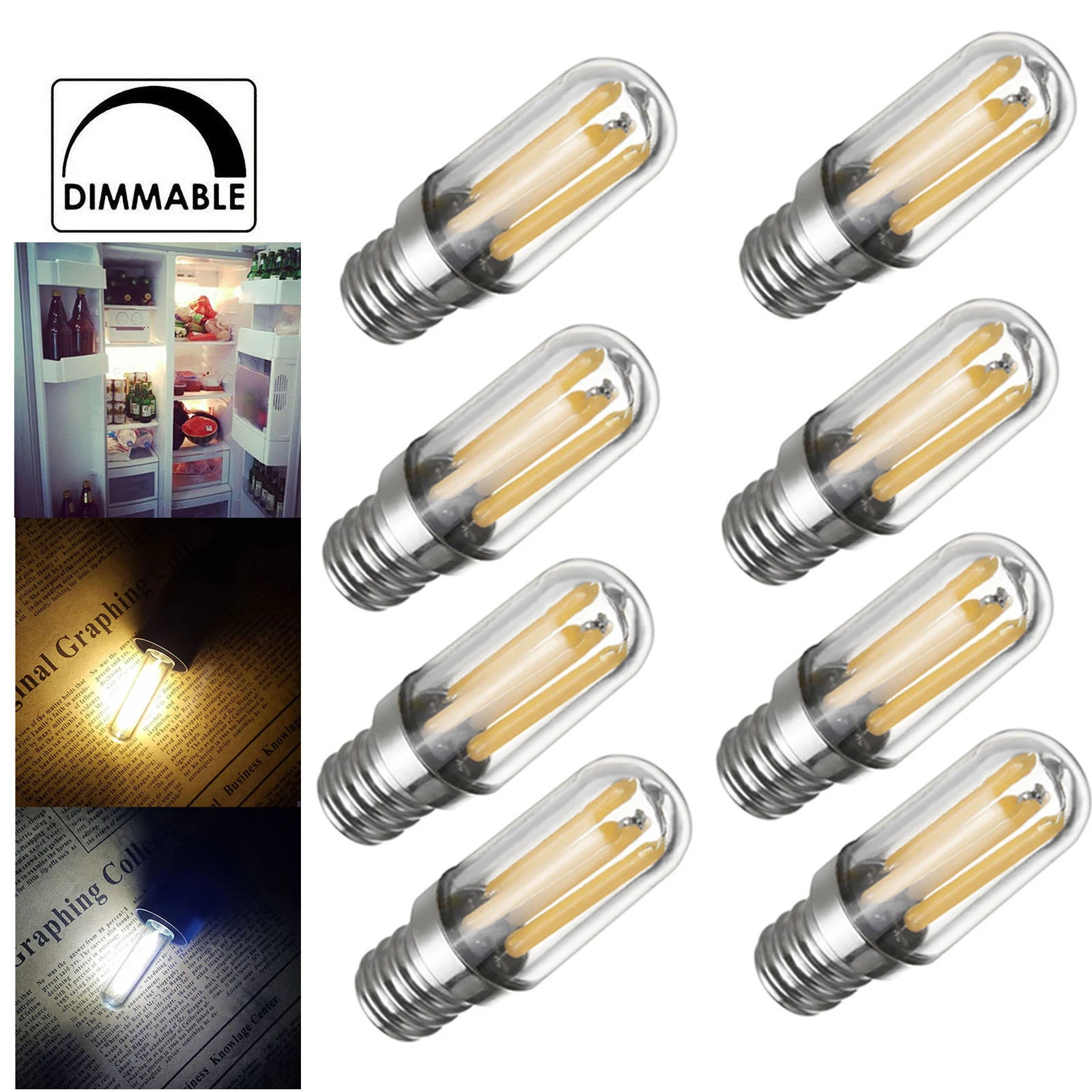 

20X Dimmable Led Fridge Light Bulbs 1Watts E14 Bulb 110V 130V 220V 240V E12 Cold Warm Filament Cob Mini Corn For Home Decorative