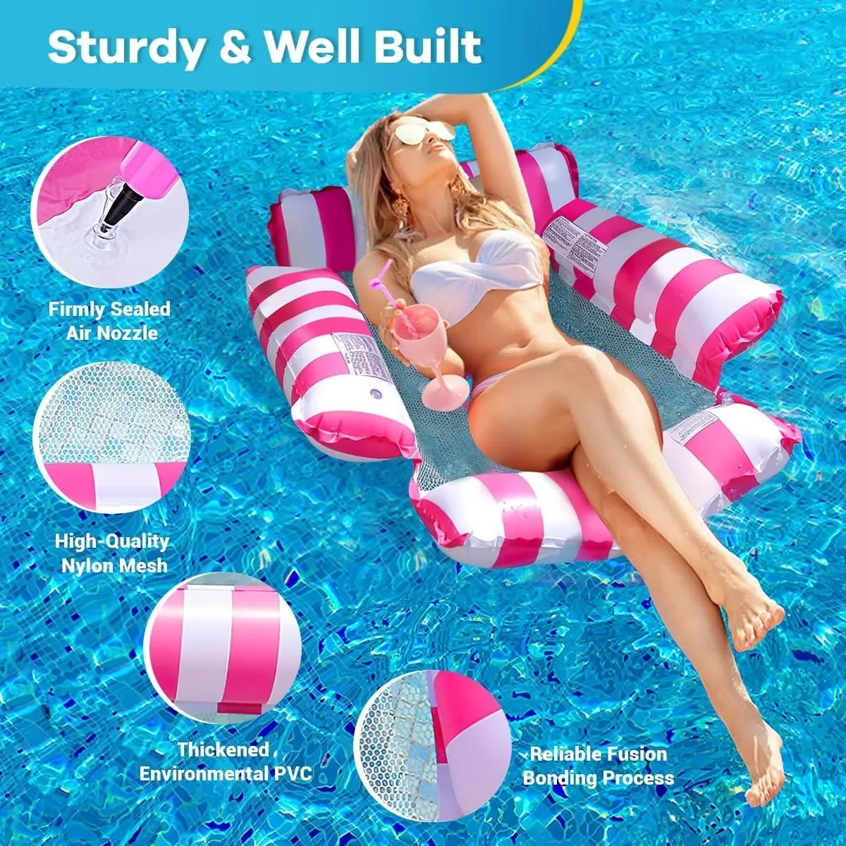 Inflatable Swimming Beds-Ultra-Portable,Durable,Comfortable Floating Loungers for Pool Party&Beach Relaxe- Water Fun&Sunbathing