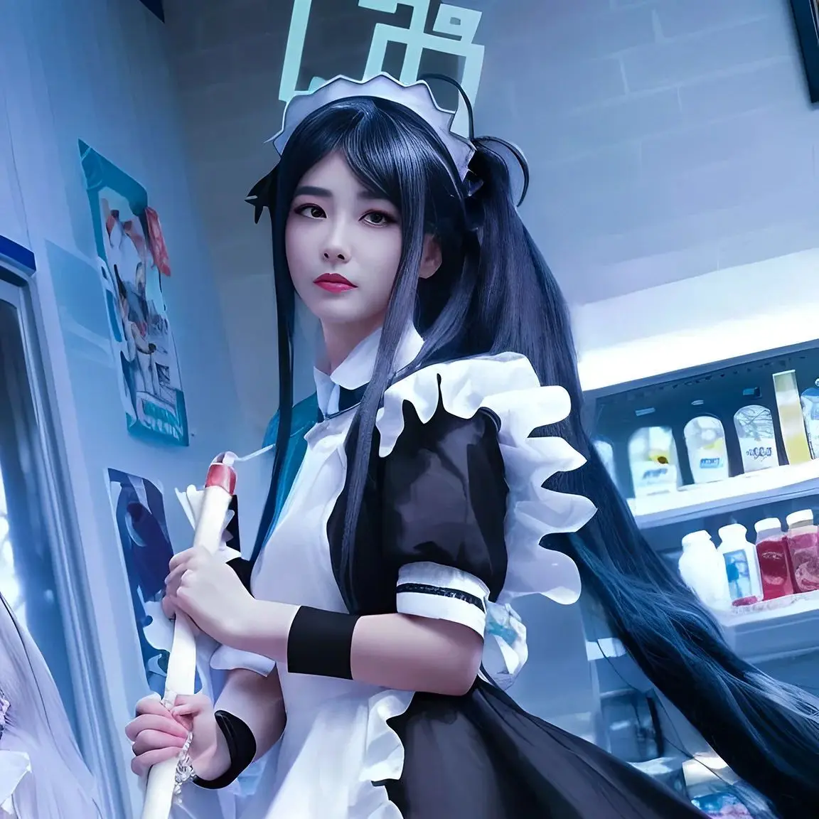 

Game Blue Archive Tendou Aris Cosplay Wig 95CM Black Blue Gradient Gray Green Long Hair+Wig cap Party Halloween Wig