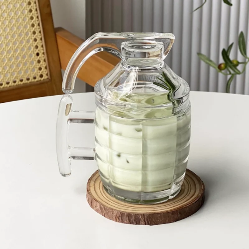 

300ml Transparent Glass Mug with Handle And Lid Funny Grenade Design Coffee Cup for Home And Office