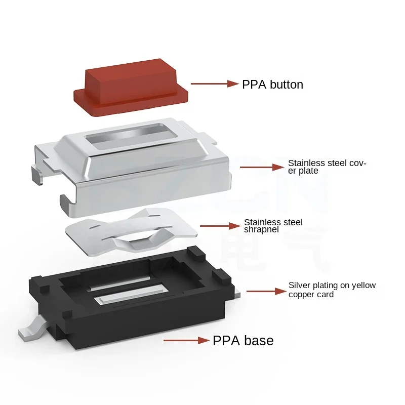 50Pcs/lot TS-B005 Touch Switch 3*6*2.5mm Patch Switch Button Stretch Old One-Type Foot-Wrapped Red Button