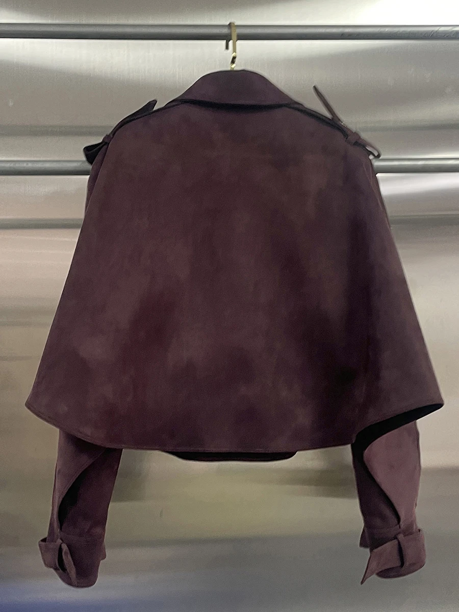 GALCAUR コーヒースプライスサッシュシックジャケット女性ラペル長袖ルーズヴィンテージストリートウェア女性のジャケット秋スタイルファッション