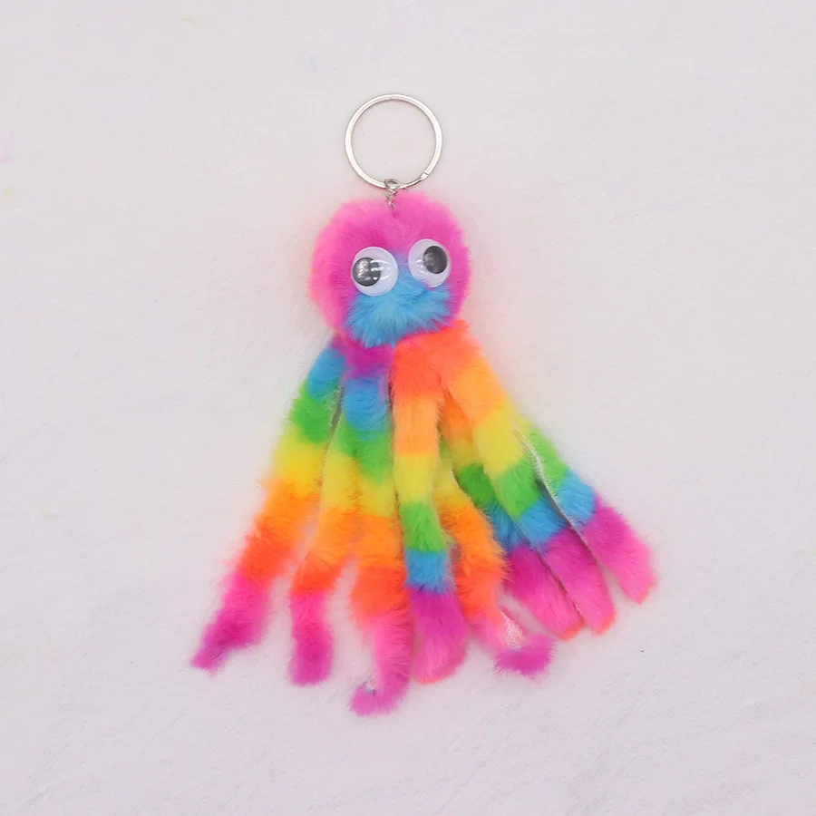 Cute Pet Octopus Plush Keyring Colorful Animal Pendant Toy Doll Funny Hairy Keychain Accessories