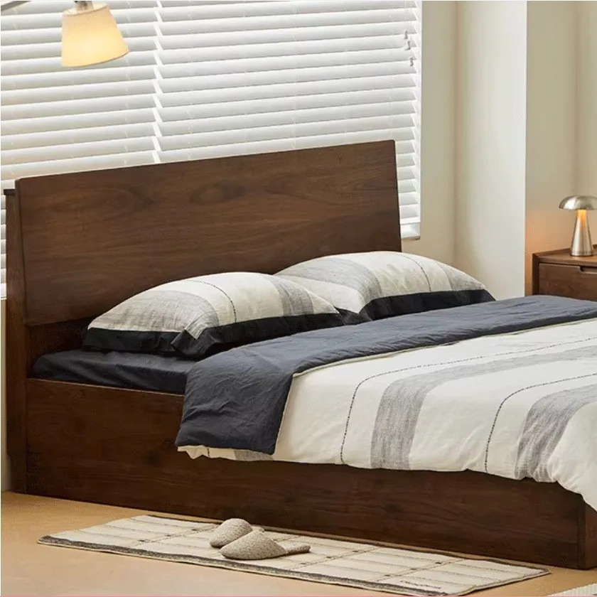 Настраиваемая полуамериканская коробка из черного ореха, высокая кровать, скандинавская маленькая квартира, двойная кровать для хранения вещей