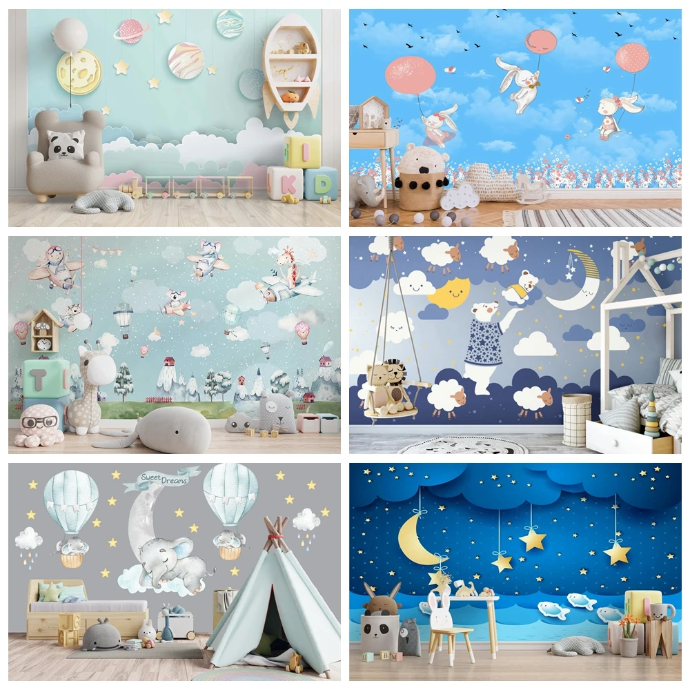 

Newborn Photography Backdrop Hot Air Balloon Cartoon Bear Baby 1st Birthday Decor Room Decor Photocall Background Photo Studio