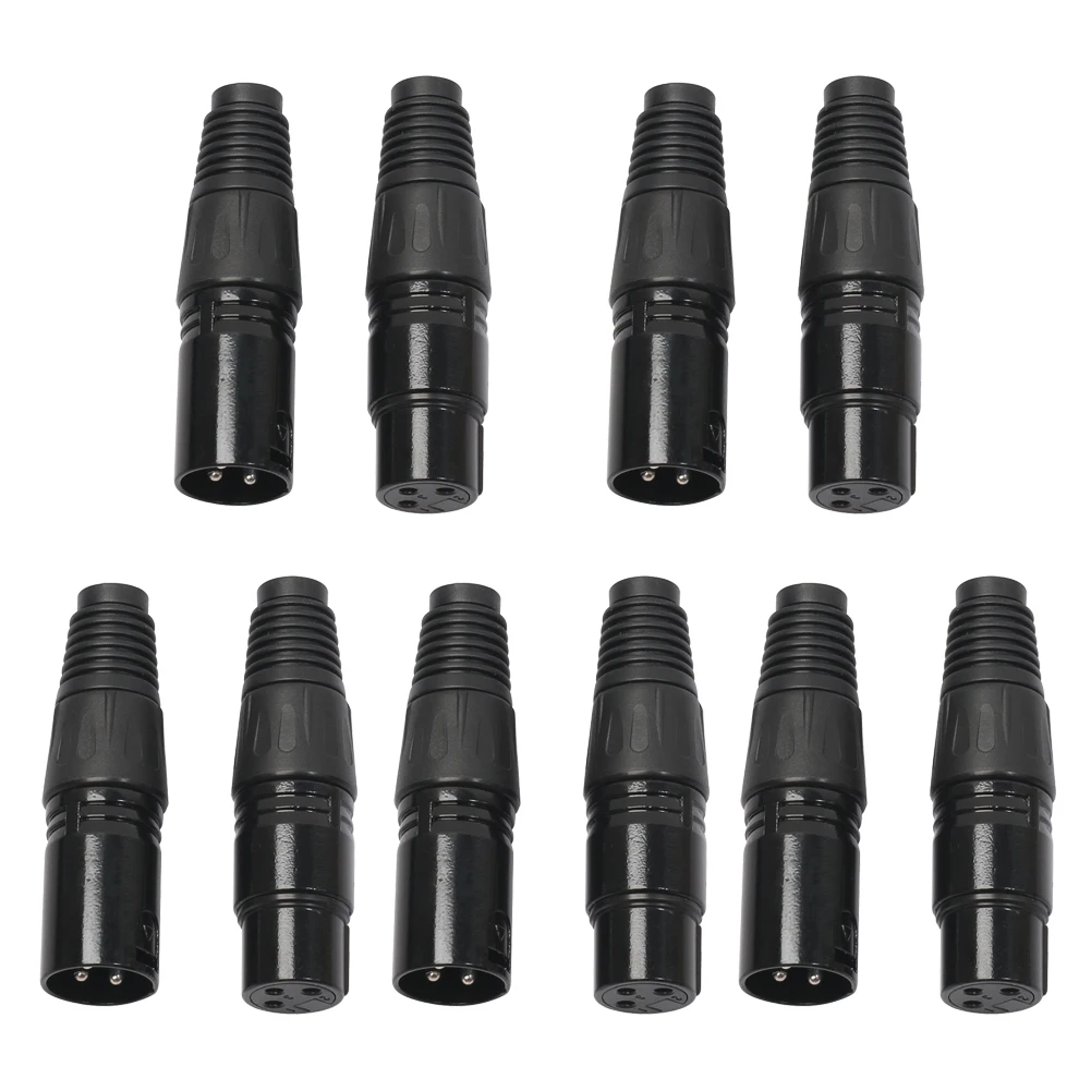 5Pairs Audio Microphone Cable Connector Mini 3Pin XLR Mike Wire Connect Plugs Black Replacement  for Audio Equipment
