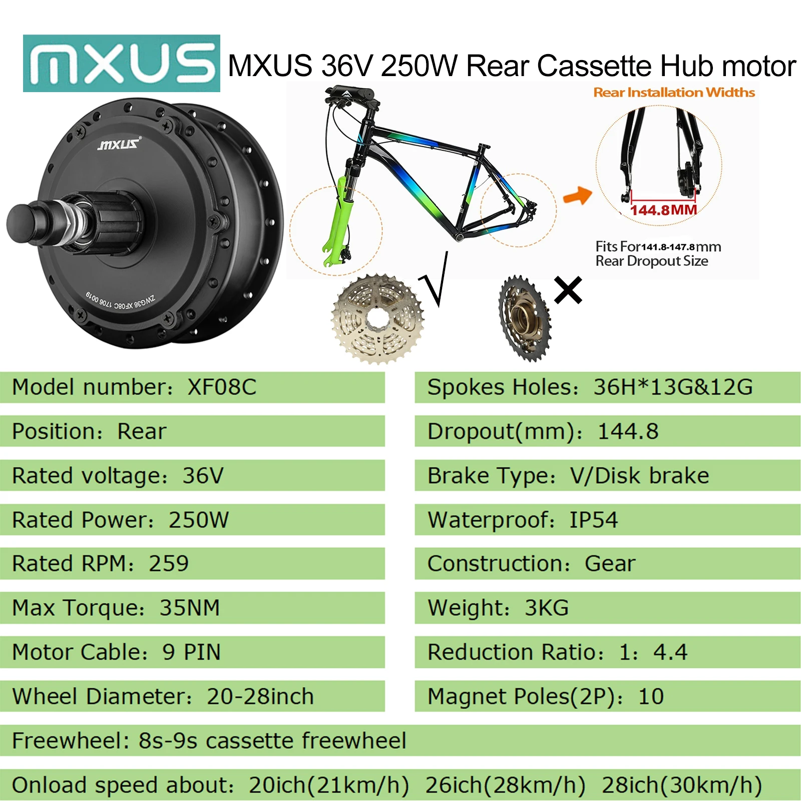 Elektrische fiets E-bike Motor MXUS 36V 250W 350W 48V 500W Hoge Snelheid borstelloze Versnellingsnaaf Motor Voor Achter cassette Wielaandrijving - afbeelding 1